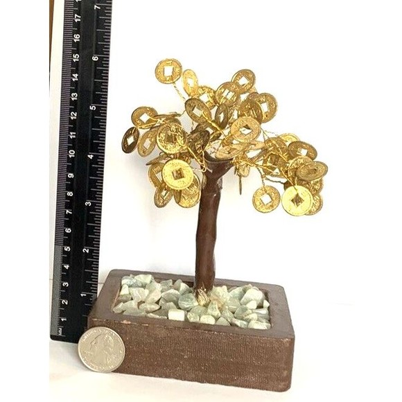 Money Gold Coin Wire Wrap Tree Fengshui Decorative Tree Size 6" X 4" X 3" - Picture 10 of 12